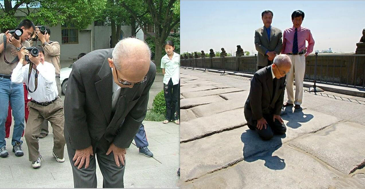 其中最广为人知的一次应该是2005年在卢沟桥下跪,那一次他顶着烈日,在